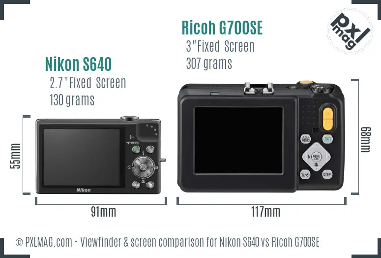 Nikon S640 vs Ricoh G700SE Screen and Viewfinder comparison