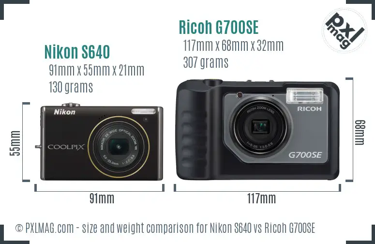 Nikon S640 vs Ricoh G700SE size comparison