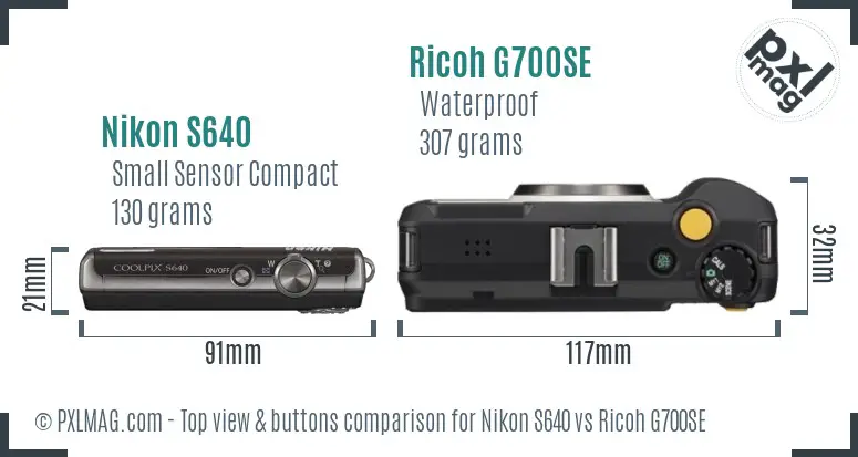 Nikon S640 vs Ricoh G700SE top view buttons comparison