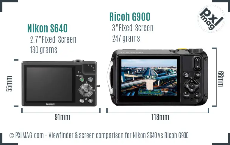 Nikon S640 vs Ricoh G900 Screen and Viewfinder comparison