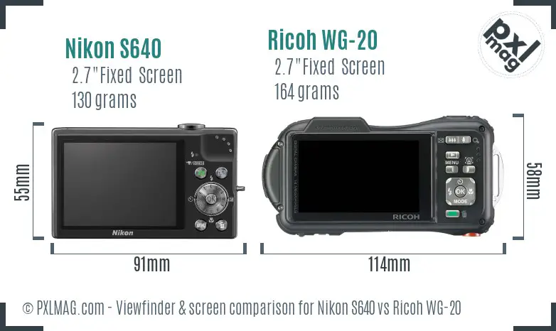 Nikon S640 vs Ricoh WG-20 Screen and Viewfinder comparison