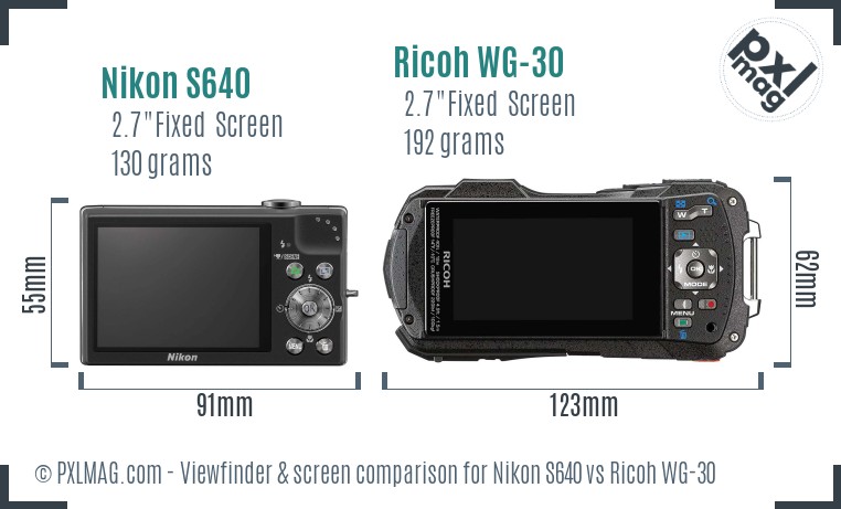 Nikon S640 vs Ricoh WG-30 Screen and Viewfinder comparison