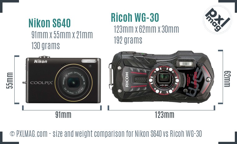 Nikon S640 vs Ricoh WG-30 size comparison Nikon S640 vs Ricoh WG-30 size comparison