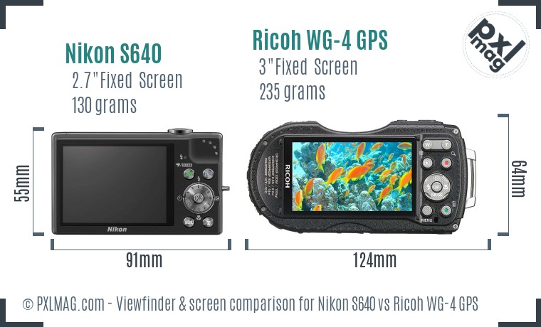 Nikon S640 vs Ricoh WG-4 GPS Screen and Viewfinder comparison