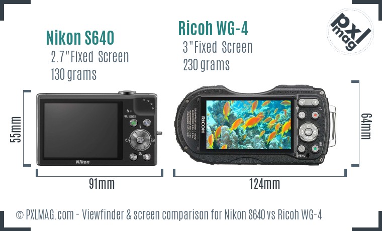 Nikon S640 vs Ricoh WG-4 Screen and Viewfinder comparison