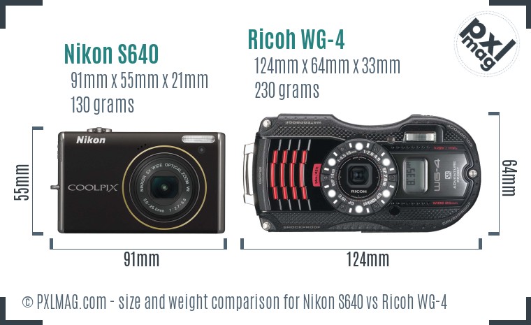 Nikon S640 vs Ricoh WG-4 size comparison Nikon S640 vs Ricoh WG-4 size comparison