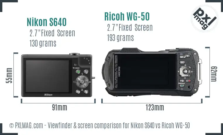 Nikon S640 vs Ricoh WG-50 Screen and Viewfinder comparison