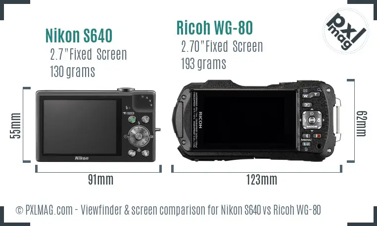 Nikon S640 vs Ricoh WG-80 Screen and Viewfinder comparison