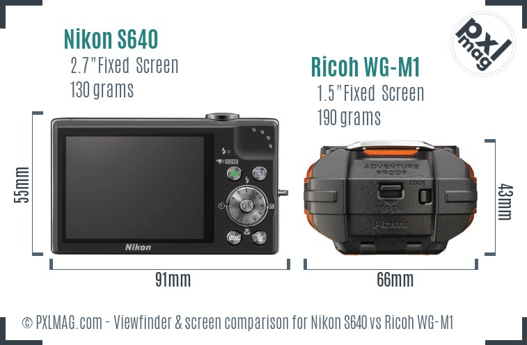 Nikon S640 vs Ricoh WG-M1 Screen and Viewfinder comparison