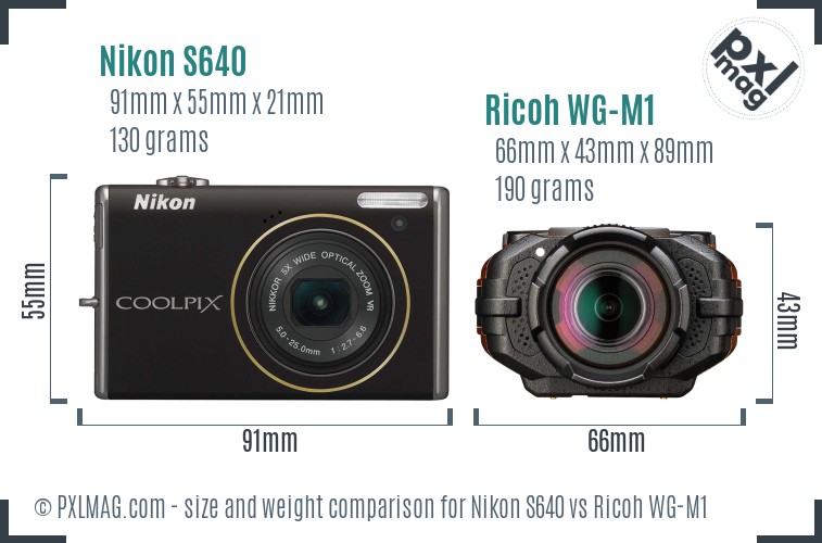 Nikon S640 vs Ricoh WG-M1 size comparison Nikon S640 vs Ricoh WG-M1 size comparison