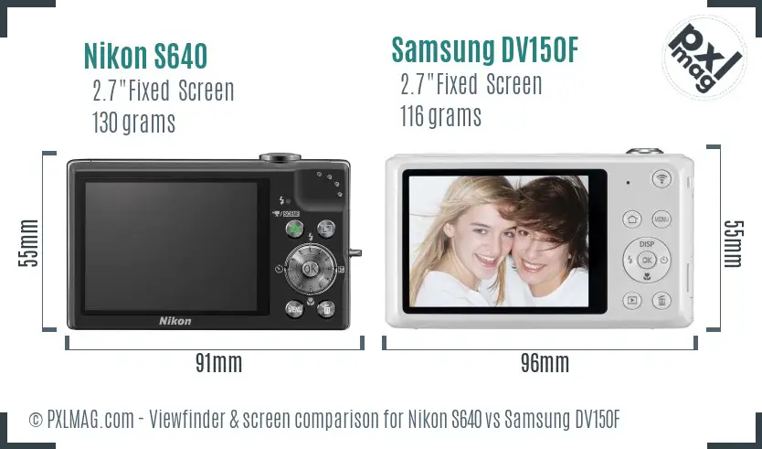 Nikon S640 vs Samsung DV150F Screen and Viewfinder comparison