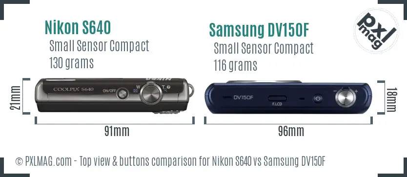 Nikon S640 vs Samsung DV150F top view buttons comparison