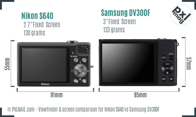 Nikon S640 vs Samsung DV300F Screen and Viewfinder comparison