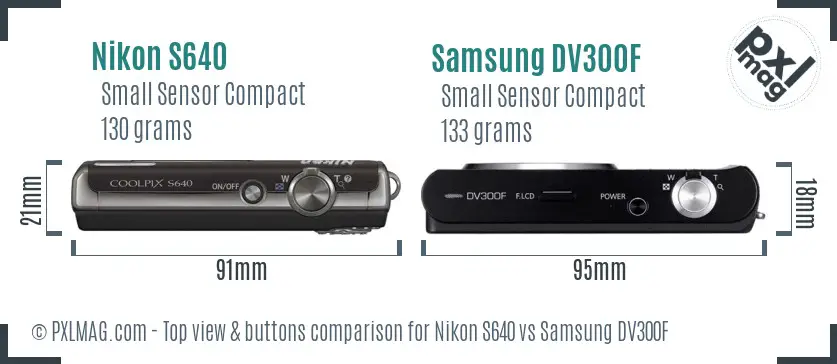 Nikon S640 vs Samsung DV300F top view buttons comparison