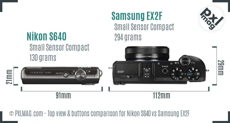 Nikon S640 vs Samsung EX2F top view buttons comparison