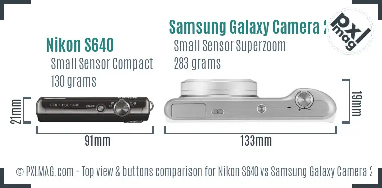 Nikon S640 vs Samsung Galaxy Camera 2 top view buttons comparison