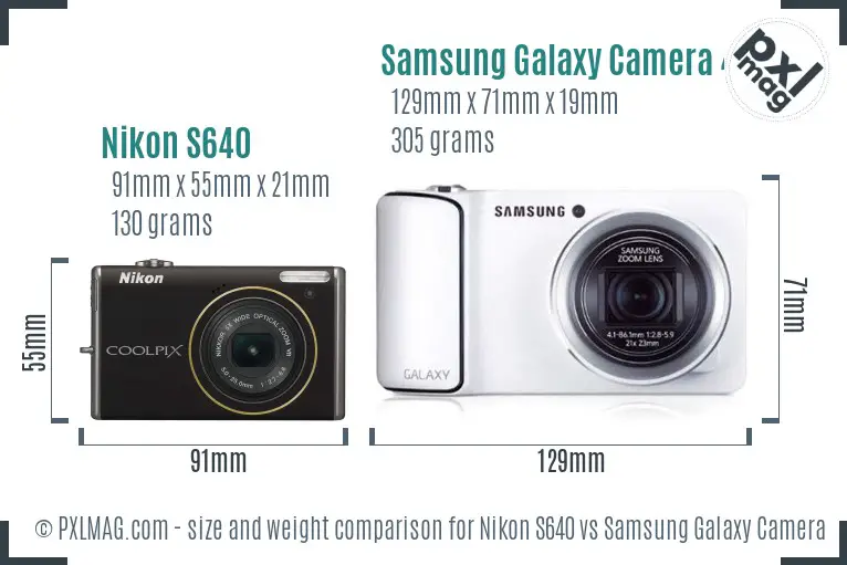 Nikon S640 vs Samsung Galaxy Camera 4G size comparison
