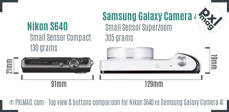 Nikon S640 vs Samsung Galaxy Camera 4G top view buttons comparison