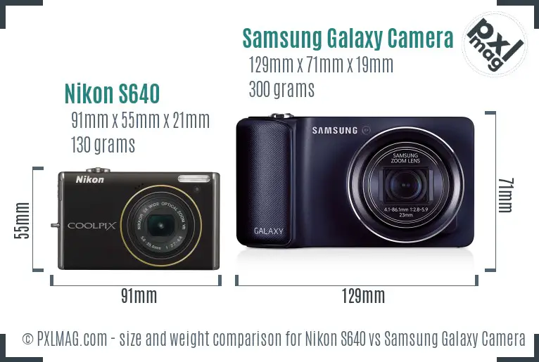 Nikon S640 vs Samsung Galaxy Camera size comparison