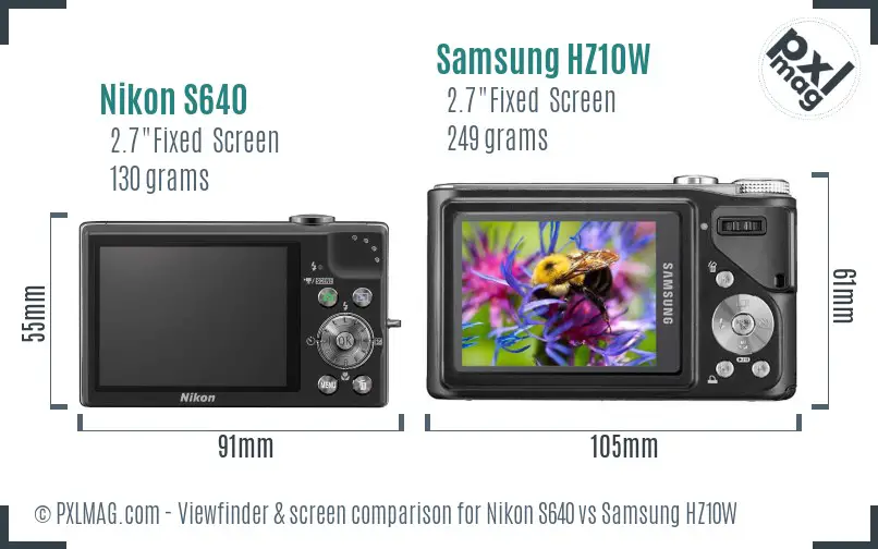 Nikon S640 vs Samsung HZ10W Screen and Viewfinder comparison