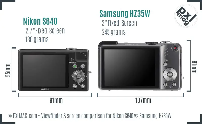 Nikon S640 vs Samsung HZ35W Screen and Viewfinder comparison