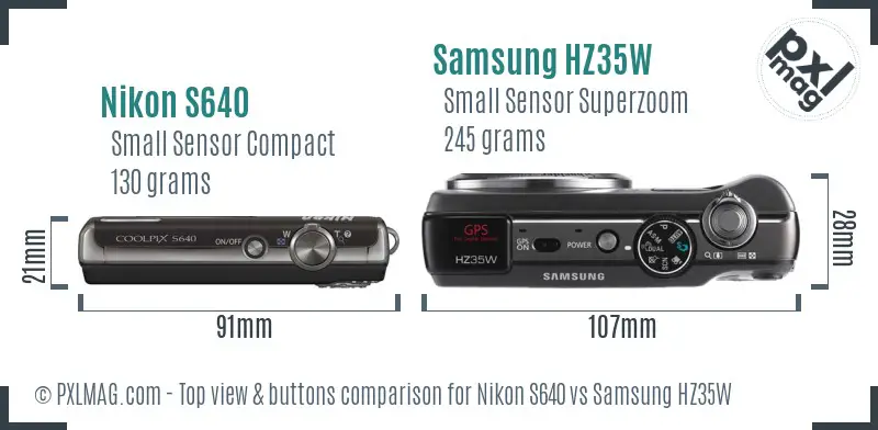 Nikon S640 vs Samsung HZ35W top view buttons comparison