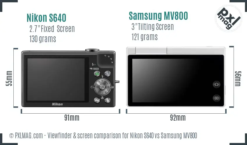Nikon S640 vs Samsung MV800 Screen and Viewfinder comparison