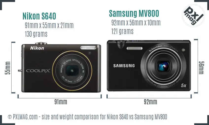 Nikon S640 vs Samsung MV800 size comparison
