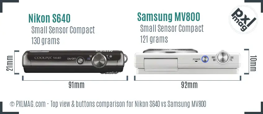 Nikon S640 vs Samsung MV800 top view buttons comparison