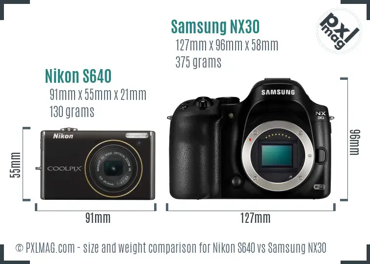 Nikon S640 vs Samsung NX30 size comparison