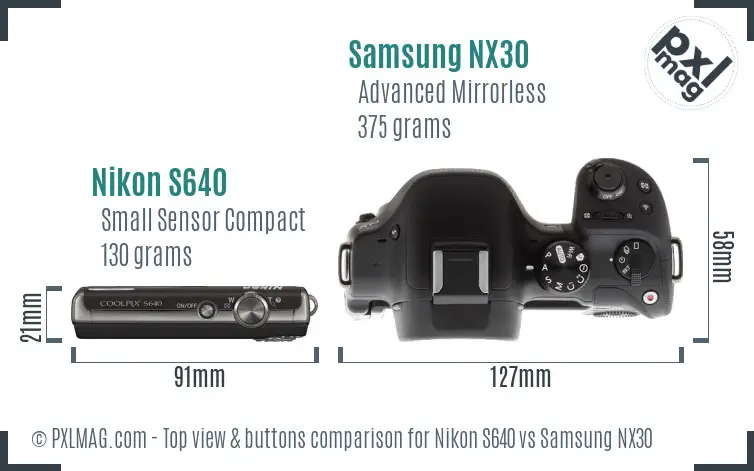 Nikon S640 vs Samsung NX30 top view buttons comparison