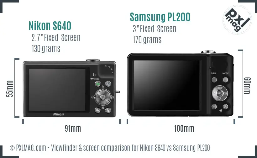 Nikon S640 vs Samsung PL200 Screen and Viewfinder comparison Nikon S640 vs Samsung PL200 Screen and Viewfinder comparison