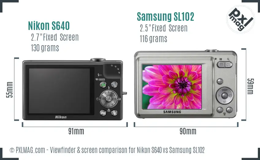 Nikon S640 vs Samsung SL102 Screen and Viewfinder comparison