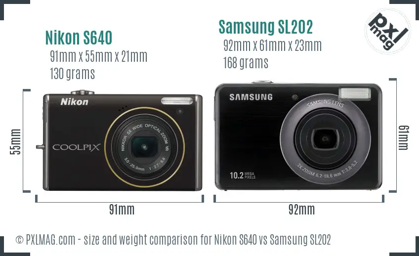 Nikon S640 vs Samsung SL202 size comparison Nikon S640 vs Samsung SL202 size comparison