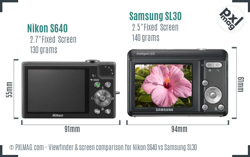 Nikon S640 vs Samsung SL30 Screen and Viewfinder comparison