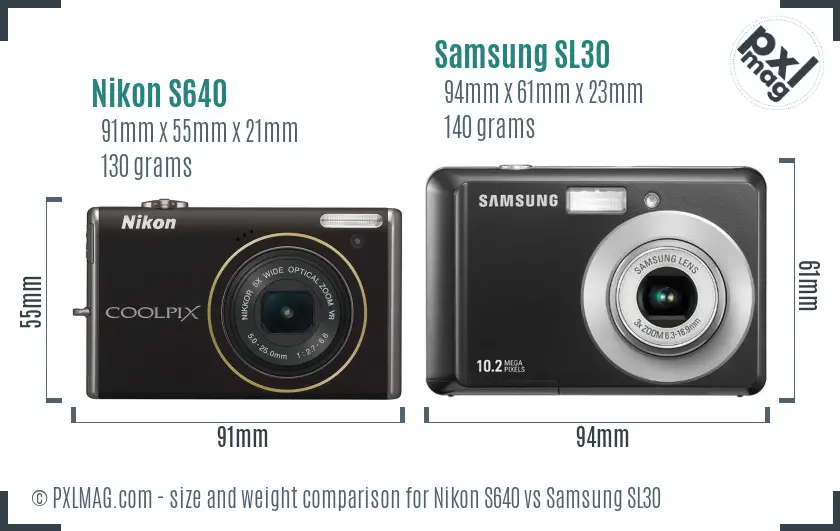 Nikon S640 vs Samsung SL30 size comparison