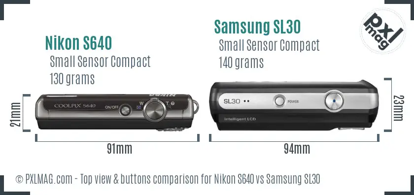 Nikon S640 vs Samsung SL30 top view buttons comparison