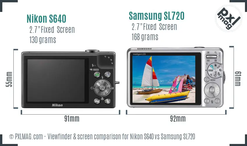 Nikon S640 vs Samsung SL720 Screen and Viewfinder comparison