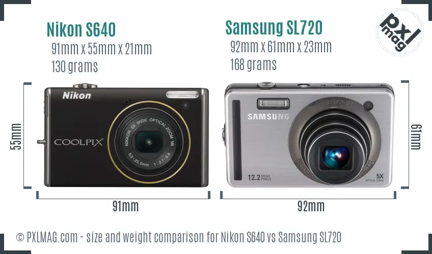 Nikon S640 vs Samsung SL720 size comparison