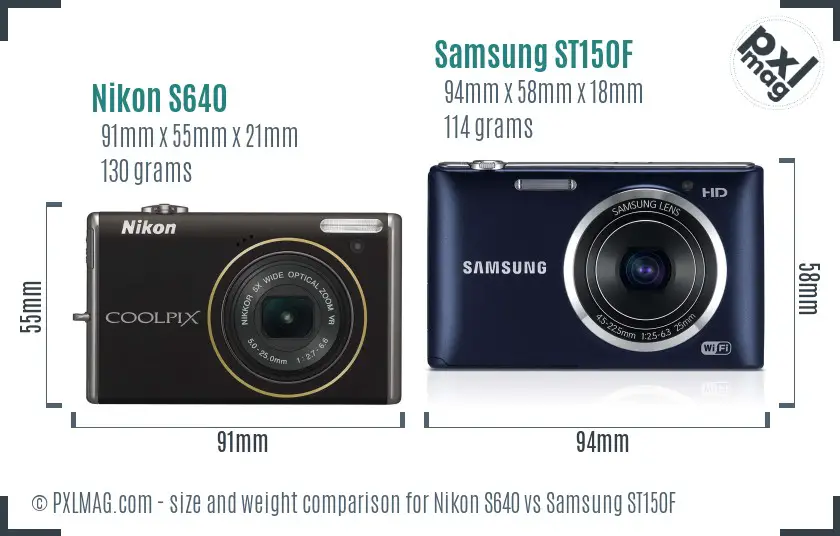 Nikon S640 vs Samsung ST150F size comparison
