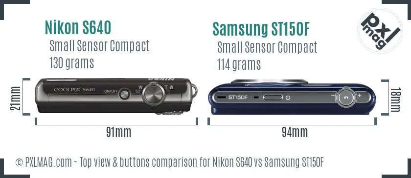 Nikon S640 vs Samsung ST150F top view buttons comparison