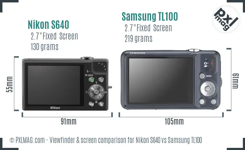 Nikon S640 vs Samsung TL100 Screen and Viewfinder comparison