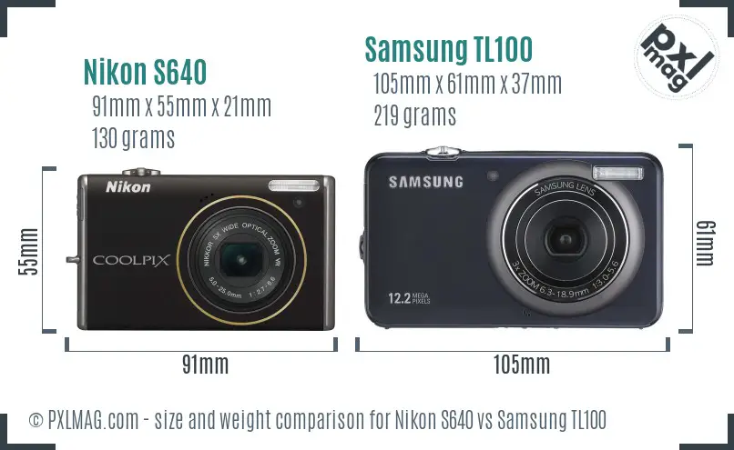 Nikon S640 vs Samsung TL100 size comparison