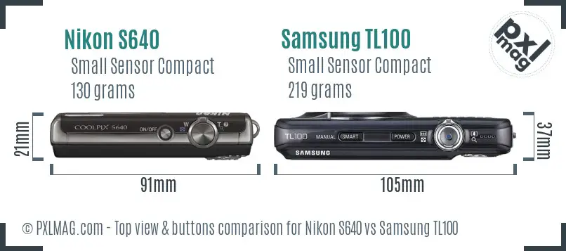 Nikon S640 vs Samsung TL100 top view buttons comparison