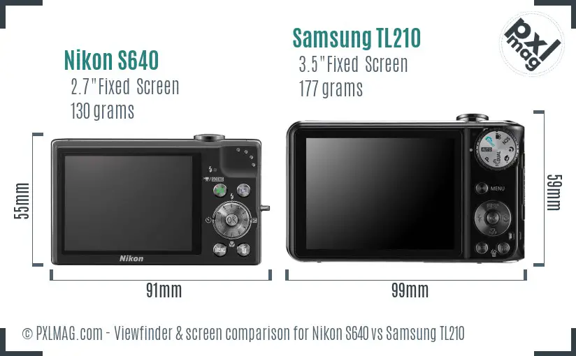 Nikon S640 vs Samsung TL210 Screen and Viewfinder comparison