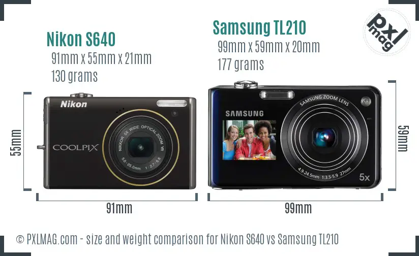Nikon S640 vs Samsung TL210 size comparison