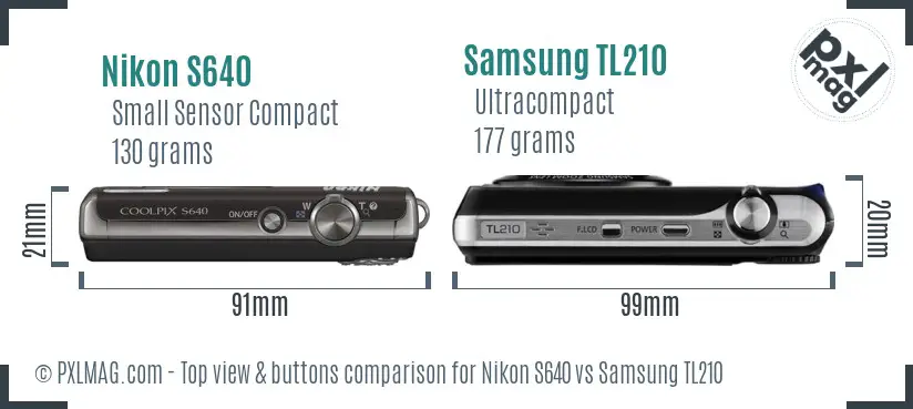 Nikon S640 vs Samsung TL210 top view buttons comparison