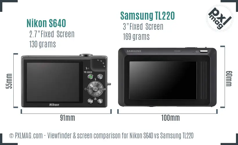 Nikon S640 vs Samsung TL220 Screen and Viewfinder comparison