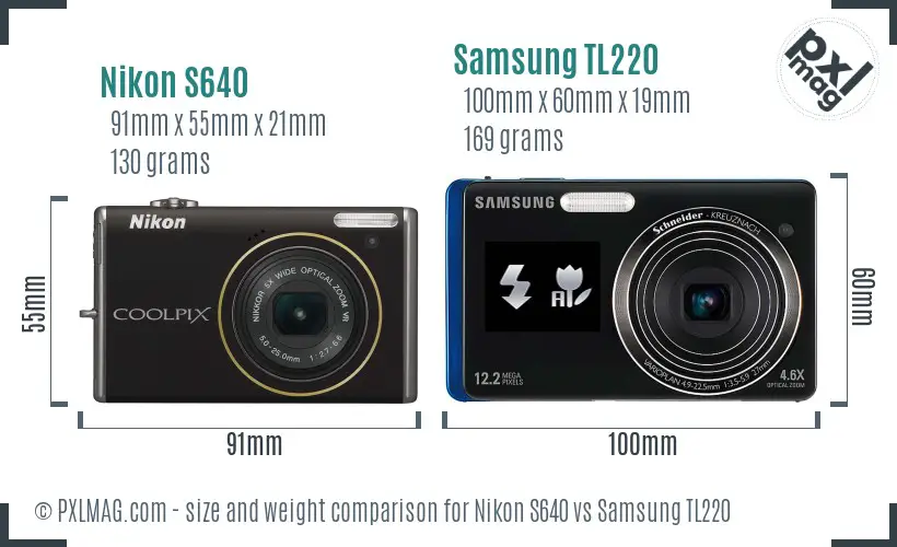 Nikon S640 vs Samsung TL220 size comparison