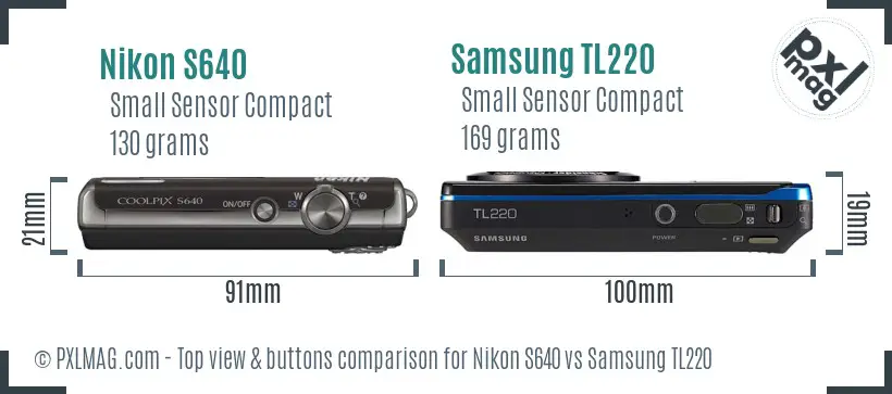 Nikon S640 vs Samsung TL220 top view buttons comparison